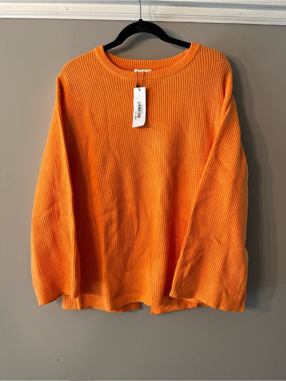 Crew Neck Ribbed Sweater in Bright Orange